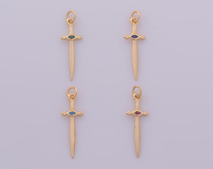 1 pcs Gold CZ Weapon Pendant,18K Gold Filled Sword Charm,Weapon Charms DIY Bracelet Necklace Jewelry Making Findings Supply