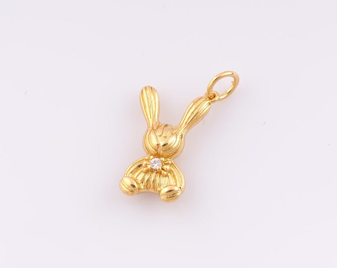 1 pcs Gold CZ Rabbit Pendant,18K Gold Filled Animal Charm,Rabbit  Charms,DIY Bracelet Necklace Jewelry Making Findings Supply