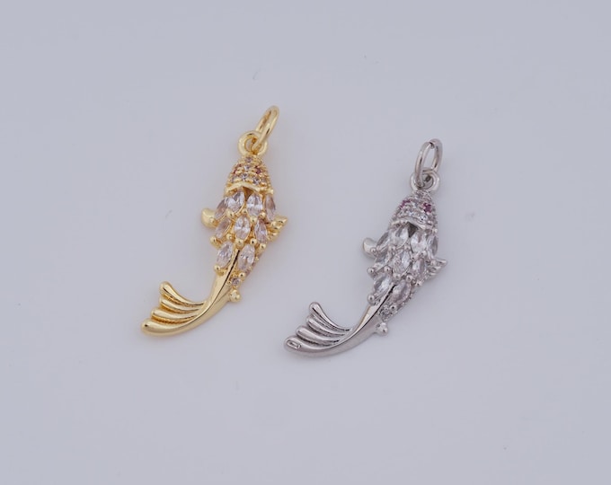 1 pcs Gold CZ Fish Pendant,18K Gold Filled Fish Charm,Fish Charm DIY Bracelet Necklace Jewelry Making Findings Supply