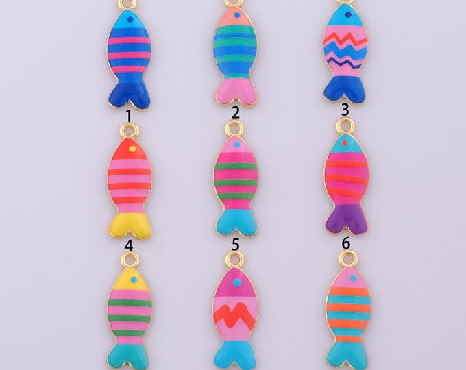 1 pcs Gold Enamel Fish Pendant,18K Gold Filled Marine Life Charm,Fish Charms DIY Bracelet Necklace Jewelry Making Findings Supply