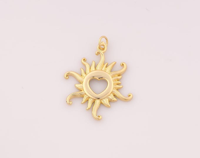 1 pcs Gold Heart Pendant,18K Gold Filled Sun Charm,Sunburst Charms DIY Bracelet Necklace Jewelry Making Findings Supply