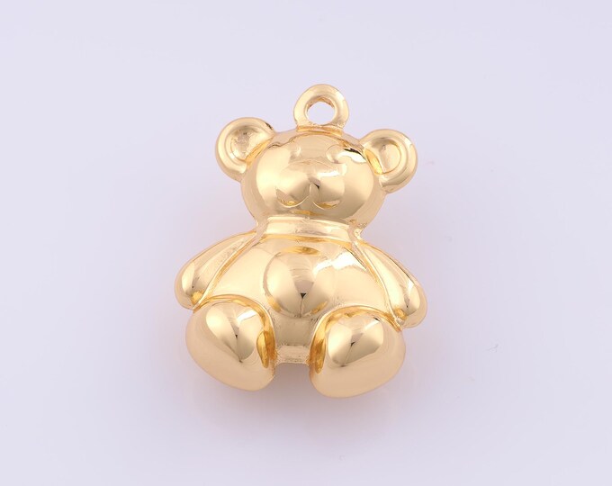 1 pcs Gold Puffed Bear Pendant,18K Gold Filled Animal Charm,Bear Charms DIY Bracelet Necklace Jewelry Making Findings Supply