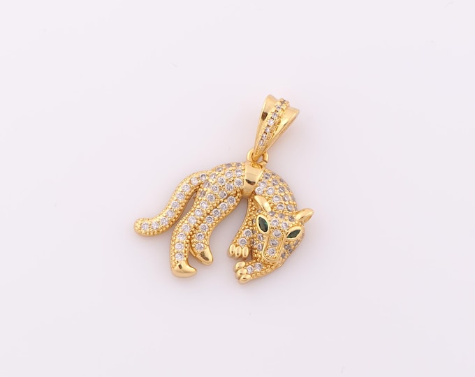 1 pcs Gold CZ Leopard Pendant,18K Gold Filled Leopard Charm,Leopard Charm DIY Bracelet Necklace Jewelry Making Findings Supply