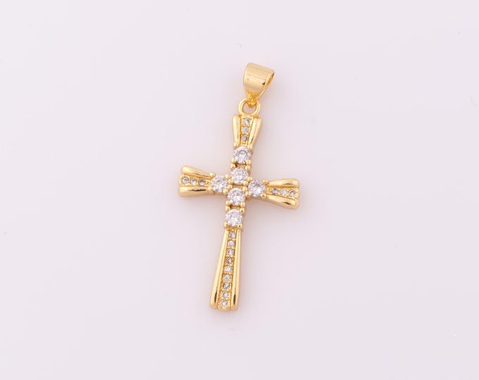 1 pcs Gold CZ Cross Pendant,18K Gold Filled Religion Charm,Christian Charm DIY Bracelet Necklace Jewelry Making Findings Supply