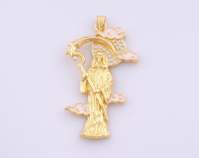 1 pcs CZ Saint Death Pendant,18K Gold Filled Saint Death Charm,Enamel Saint Death Charms DIY Bracelet Necklace Jewelry Making Finding Supply