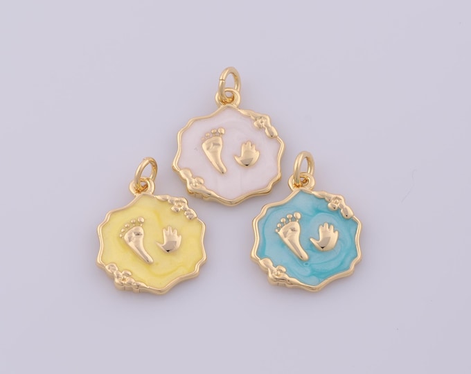 1 pcs Gold Enamel Foot Hand Pendant,18K Gold Filled Foot Charm,Hand Charms DIY Bracelet Necklace Jewelry Making Findings Supply