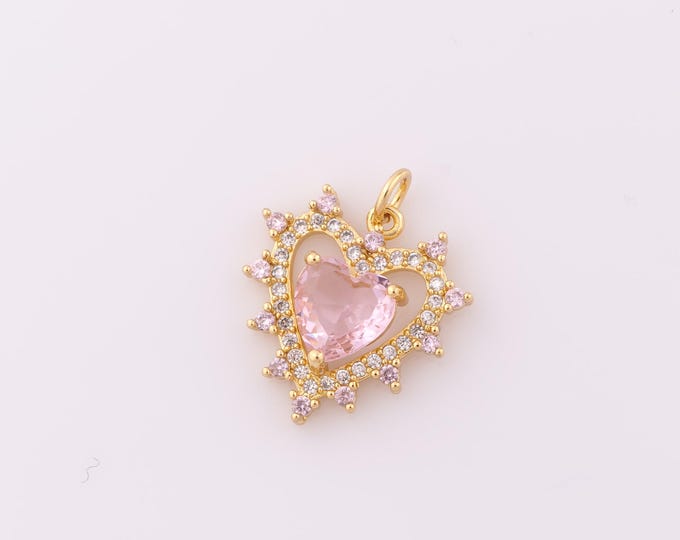 1 pcs Gold CZ Heart Pendant,18K Gold Filled Heart Charm,Heart Charm DIY Bracelet Necklace Jewelry Making Findings Supply