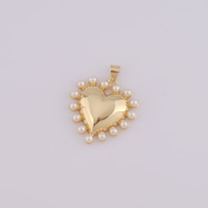 1 pcs Gold Heart Pendant,18K Gold Filled Pearl Charm,Heart Charm DIY Bracelet Necklace Jewelry Making Findings Supply