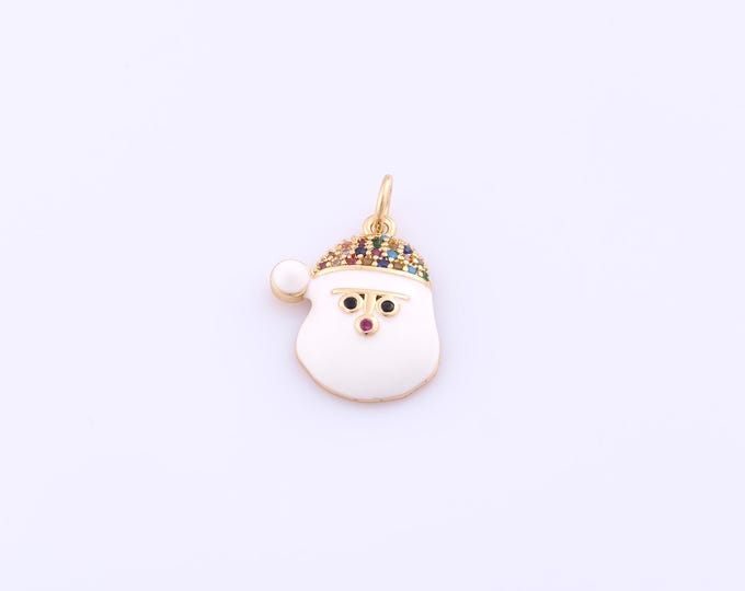 1 pcs Enamel Christmas Hat Pendant,18K Gold Filled Snowman Charm,CZ Christmas Charms DIY Bracelet Necklace Jewelry Making Findings Supply