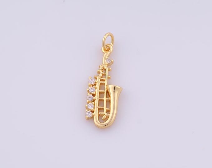 1 pcs Gold Trumpet Pendant,18K Gold Filled Trumpet Charm,CZ Trumpet Charms DIY Bracelet Necklace Jewelry Making Findings Supply