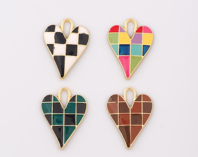 1 pcs Gold Enamel Heart Pendant,18K Gold Filled Heart Charm,Heart Charms DIY Bracelet Necklace Jewelry Making Findings Supply