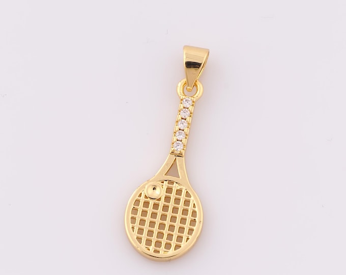 1 pcs Gold CZ Racket Pendant,18K Gold Filled Sports Charm,Minimalist Charm DIY Bracelet Necklace Jewelry Making Findings Supply
