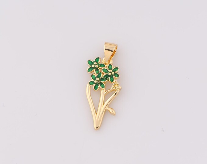 1 pcs Gold CZ Flower Pendant,18K Gold Filled Flower Charm,Flower Charms,DIY Bracelet Necklace Jewelry Making Findings Supply