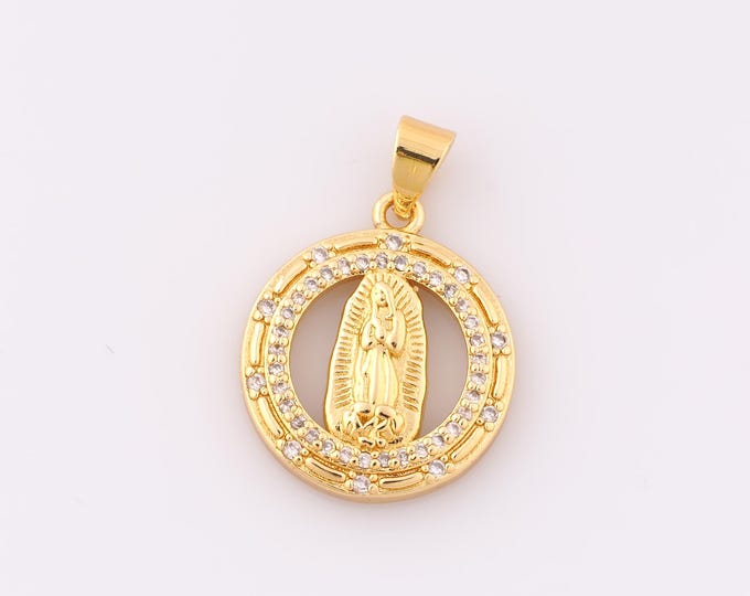 1 pcs Gold CZ Virgin Mary Pendant,18K Gold Filled Religious Charm,Catholic Charm DIY Bracelet Necklace Jewelry Making Findings Supply