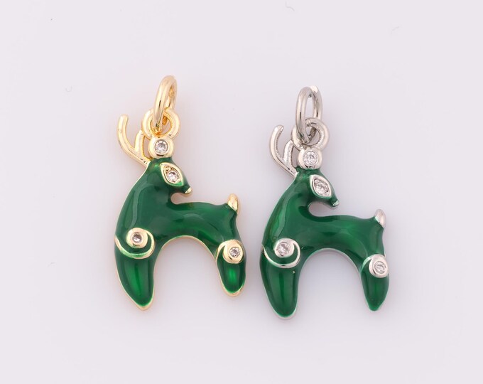 1 pcs Gold CZ Deer Pendant,18K Gold Filled Animal Charm,Enamel Deer Charm DIY Bracelet Necklace Jewelry Making Findings Supply