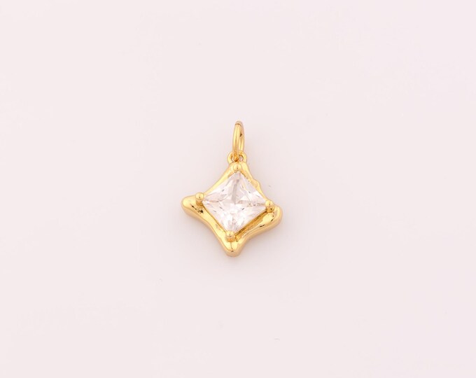 1 pcs Gold CZ Square Pendant,18K Gold Filled Square Charm,Square Charms DIY Bracelet Necklace Jewelry Making Findings Supply