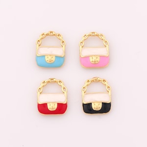 1 pcs Gold Enamel Handbag Pendant,18K Gold Filled Bag Charm,Handbag Charms DIY Bracelet Necklace Jewelry Making Findings Supply