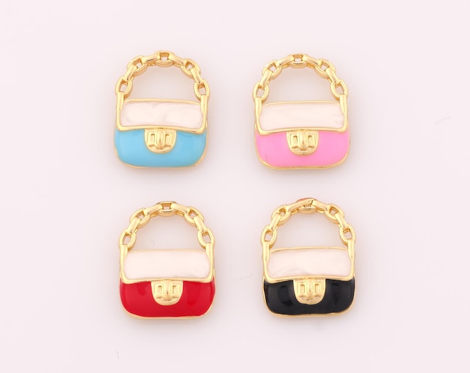 1 pcs Gold Enamel Handbag Pendant,18K Gold Filled Bag Charm,Handbag Charms DIY Bracelet Necklace Jewelry Making Findings Supply