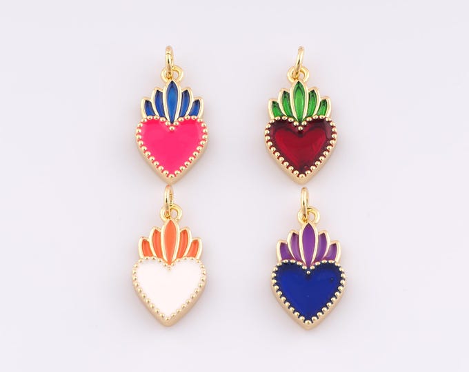 1 pcs Gold Enamel Heart Pendant,18K Gold Filled Minimalist Charm Heart Charms,DIY Bracelet Necklace Jewelry Making Findings Supply
