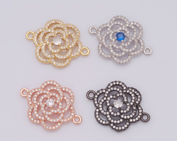 1 pcs Gold Flower Connector,18K Gold Filled CZ Flower Connector,Flower Connector DIY Bracelet Necklace Jewelry Making Findings Supply
