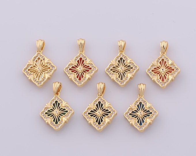 1 pcs Gold Enamel Star Pendant,18K Gold Filled Celestial Charm,CZ Starburst Charms DIY Bracelet Necklace Jewelry Making Findings Supply