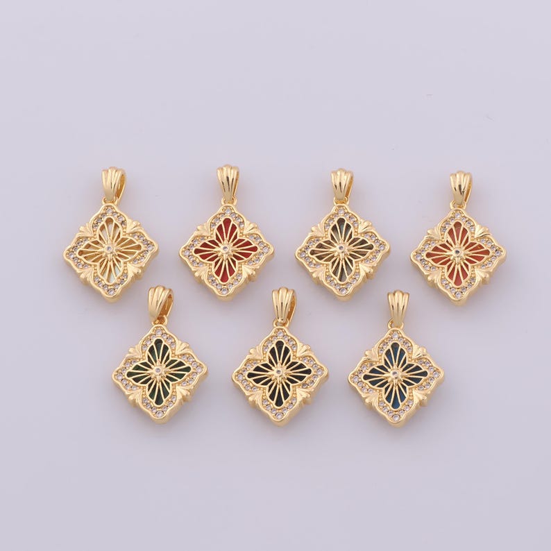 1 Pcs Gold Enamel Star Pendant,18k Gold Filled Celestial Charm,cz ...