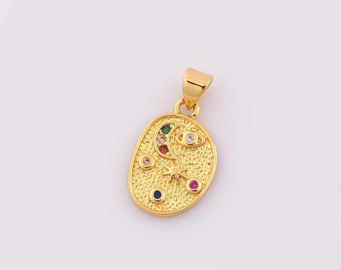 1 pcs Gold CZ Evil Eye Pendant,18K Gold Filled Moon Charm,Star Charm DIY Bracelet Necklace Jewelry Making Findings Supply
