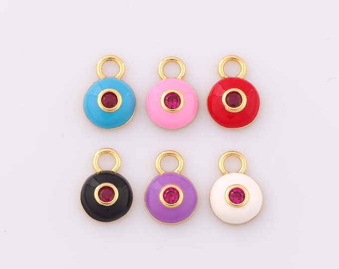 1 pcs Gold Enamel Round Pendant,18K Gold Filled Round Charm,Round Charm DIY Bracelet Necklace Jewelry Making Findings Supply