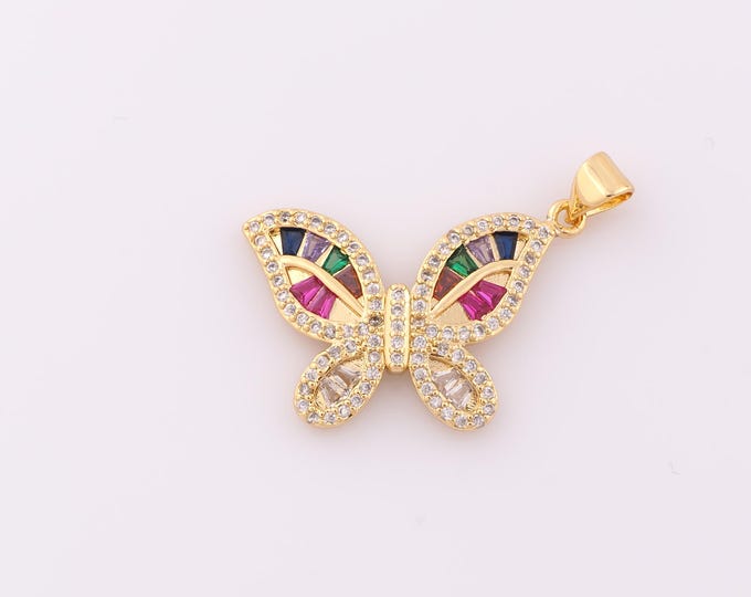 1 pcs Gold CZ Butterfly Pendant,18K Gold Filled Butterfly Charm,Butterfly Charm DIY Bracelet Necklace Jewelry Making Findings Supply