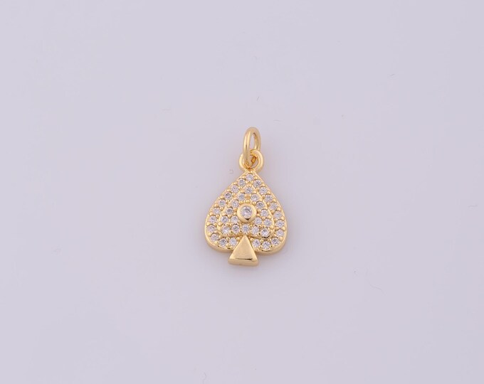1 pcs Gold CZ Spade Pendant,18K Gold Filled Ace of Spade Charm,Spade Charms DIY Bracelet Necklace Jewelry Making Findings Supply