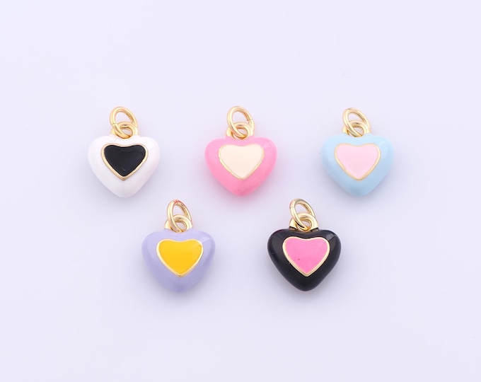 1 pcs Gold Enamel Heart Pendant,18K Gold Filled Love Charm,Heart Charms DIY Bracelet Necklace Jewelry Making Findings Supply