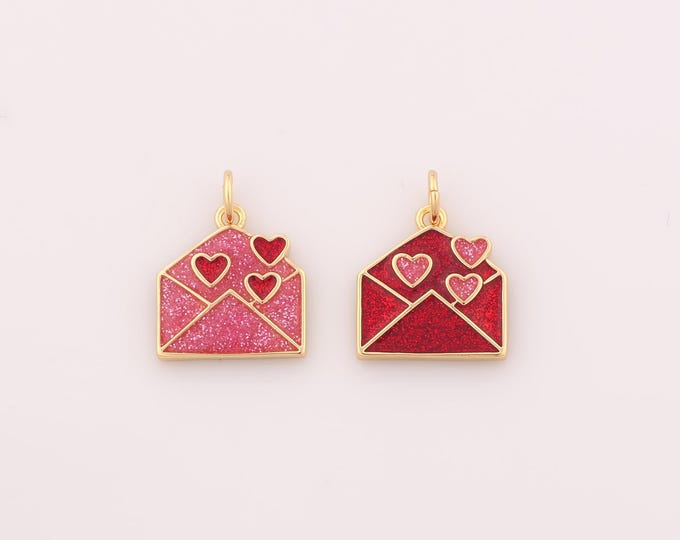 1 pcs Gold Enamel Envelope Pendant,18K Gold Filled Heart Charm,Love Charms DIY Bracelet Necklace Jewelry Making Findings Supply