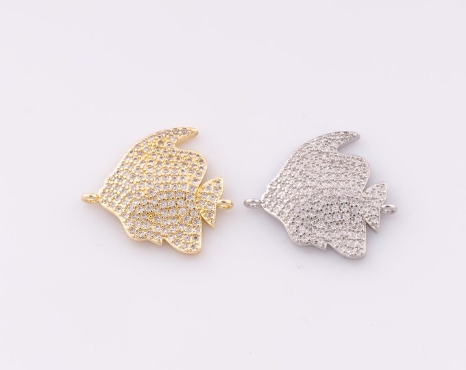 1 pcs Gold Fish Connector,18K Gold Filled CZ Tropical Fish Connector,Fish Connector DIY Bracelet Necklace Jewelry Making Findings Supply