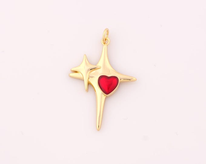 1 pcs Gold Enamel Cross Star Pendant,18K Gold Filled Heart Charm,Cross Star Charms DIY Bracelet Necklace Jewelry Making Findings Supply