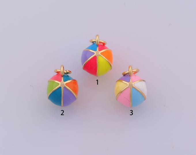 1 pcs Gold Enamel Beach Ball Pendant,18K Gold Filled Sports Charm,Beach Charms DIY Bracelet Necklace Jewelry Making Findings Supply