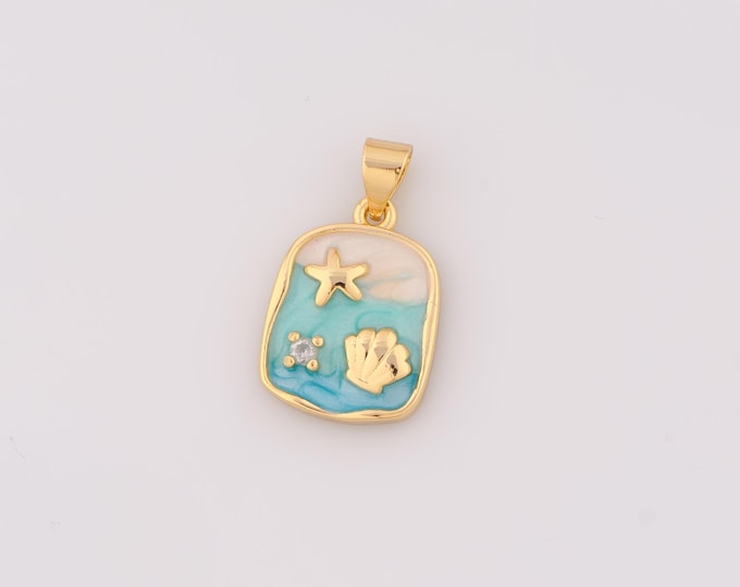 1 pcs Gold Enamel Ocean Pendant,18K Gold Filled Starfish Charm Shell Charms,DIY Bracelet Necklace Jewelry Making Findings Supply