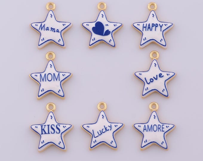 1 pcs Enamel Star Pendant,18K Gold Filled Starburst Charm,Star Letter Charms DIY Necklace Jewelry Making Finding Supply