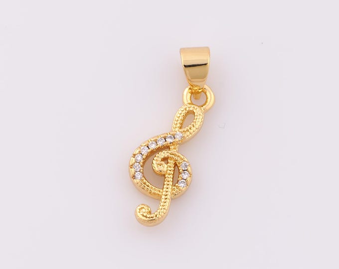 Gold CZ Musical Note Pendant,18K Gold Filled Musical Note Charm,Musical Note Charm DIY Bracelet Necklace Jewelry Making Findings Supply