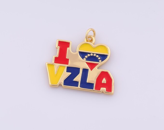 1 pcs Enamel I Love VZLA Pendant,18K Gold Filled Heart Letter Charm,Venezuelan Charms DIY Bracelet Necklace Jewelry Making Findings Supply