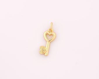 1 pcs Gold Heart Pendant,18K Gold Filled Key Charm,Heart Charms DIY Bracelet Necklace Jewelry Making Findings Supply