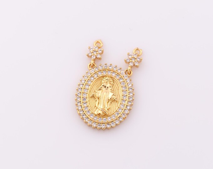 1 pcs Gold CZ Virgin Mary Pendant,18K Gold Filled Religion Charm,Catholic Charm DIY Bracelet Necklace Jewelry Making Findings Supply