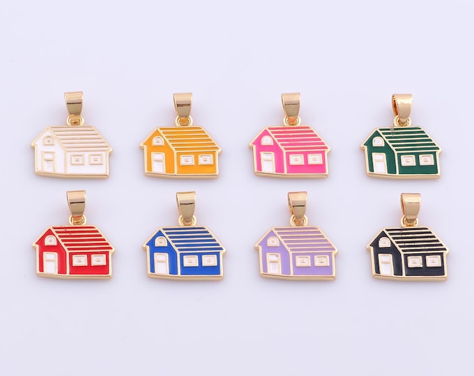 1 pcs Gold Enamel House Pendant,18K Gold Filled House Charm,House Charms DIY Bracelet Necklace Jewelry Making Findings Supply
