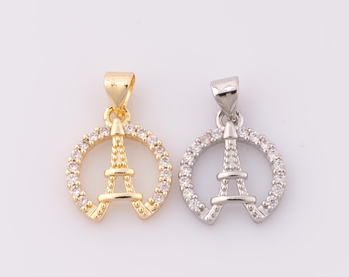 1 pcs Gold CZ Eiffel Tower Pendant,18K Gold Filled Minimalist Charm,Eiffel Tower Charm DIY Bracelet Necklace Jewelry Making Findings Supply