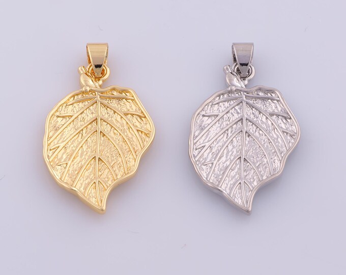 1 pcs Gold Leaf Pendant,18K Gold Filled Leaf Charm,Leaf Charms DIY Bracelet Necklace Jewelry Making Findings Supply
