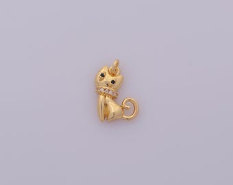 1 pcs Gold CZ Cat Pendant,18K Gold Filled Animal Charm,Cat Charms DIY Bracelet Necklace Jewelry Making Findings Supply