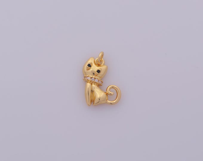 1 pcs Gold CZ Cat Pendant,18K Gold Filled Animal Charm,Cat Charms DIY Bracelet Necklace Jewelry Making Findings Supply
