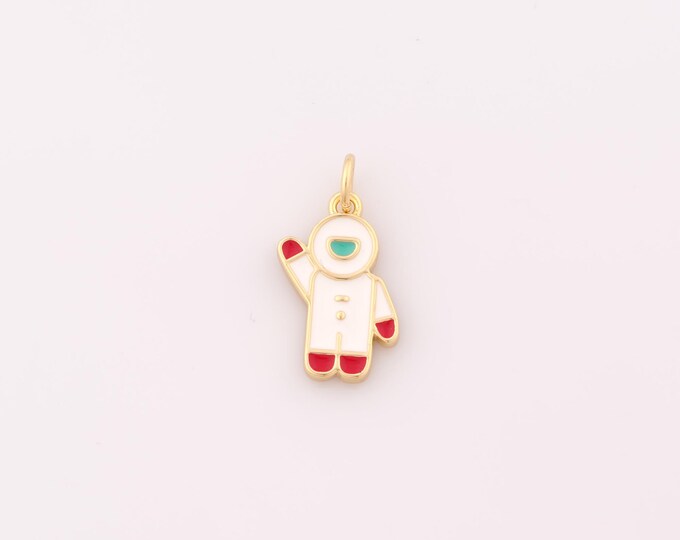 1 pcs Gold Enamel Astronaut Pendant,18K Gold Filled Spaceman Charm,Character Charms DIY Bracelet Necklace Jewelry Making Findings Supply