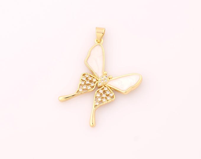 1 pcs Gold Enamel Butterfly Pendant,18K Gold Filled Insect Charm,CZ Butterfly Charms DIY Bracelet Necklace Jewelry Making Findings Supply