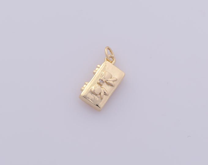 1 pcs Gold CZ Bow Pendant,18K Gold Filled Box Charm,Bow Charms DIY Bracelet Necklace Jewelry Making Findings Supply