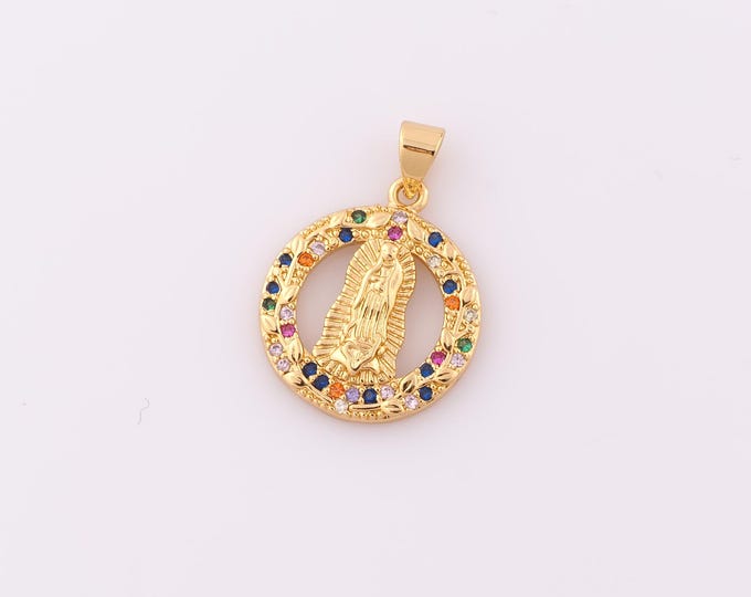 1 pcs Gold CZ Virgin Mary Pendant,18K Gold Filled Religion Charm,Catholic Charm DIY Bracelet Necklace Jewelry Making Findings Supply